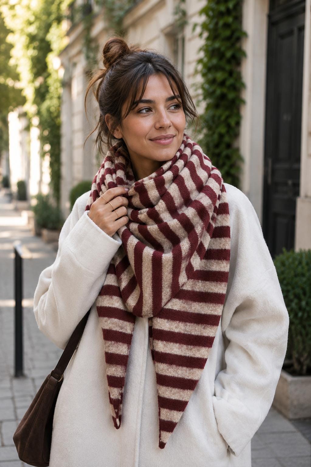Luxury Striped Triangle Scarf – Wool Blend