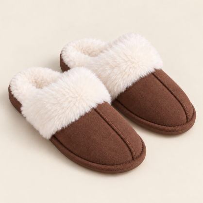 Cosy Faux Fur Trim Mule Slippers