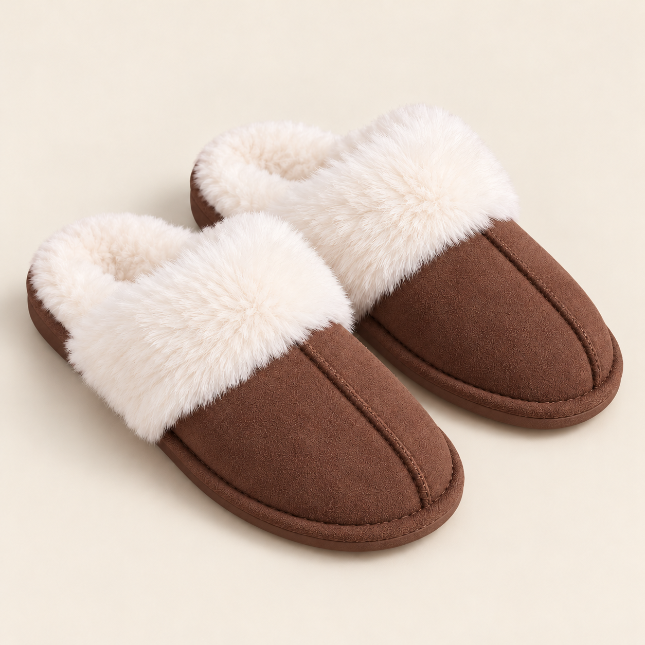 Cosy Faux Fur Trim Mule Slippers