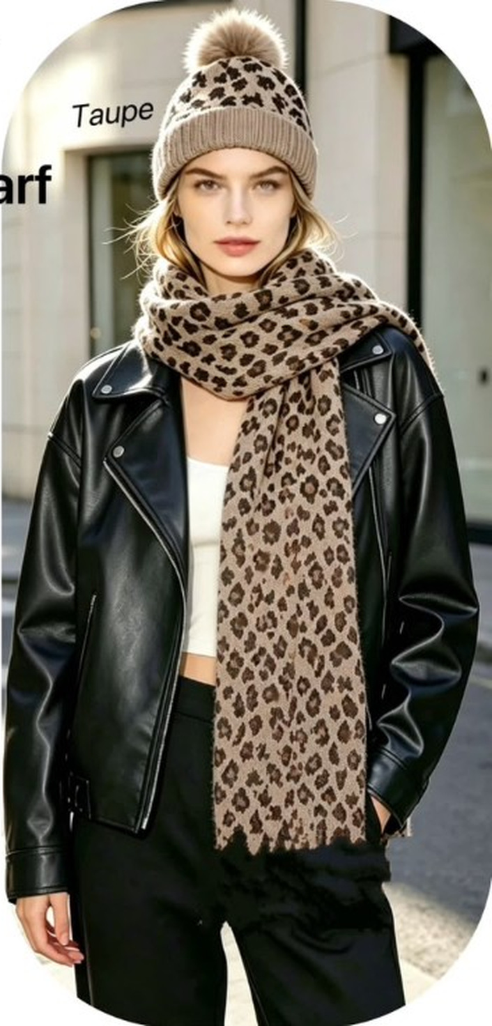 Leopard Print Hat & Scarf Set - Image 5