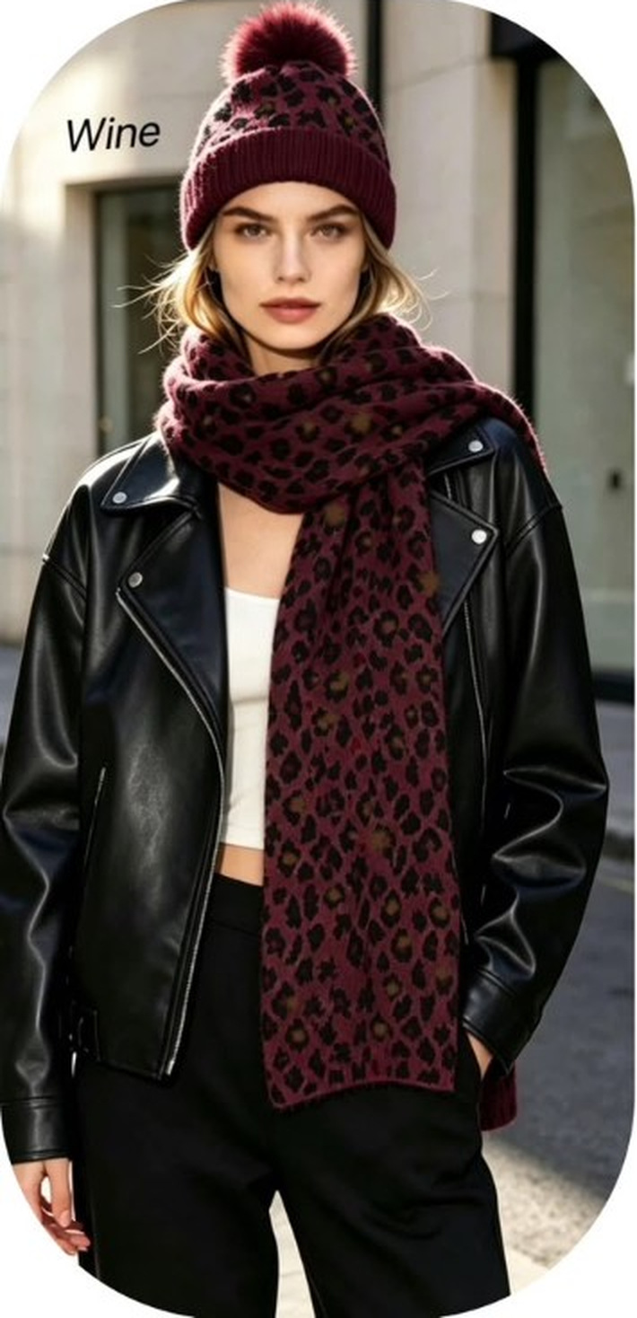 Leopard Print Hat & Scarf Set