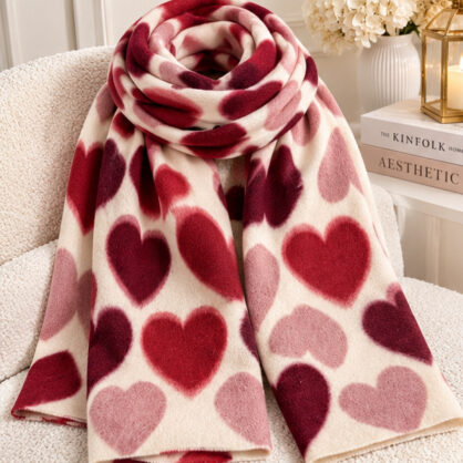 Luxury Soft Heart Print Scarf – Wool Blend