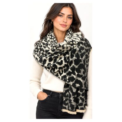 Leopard Print Wool Blend Scarf