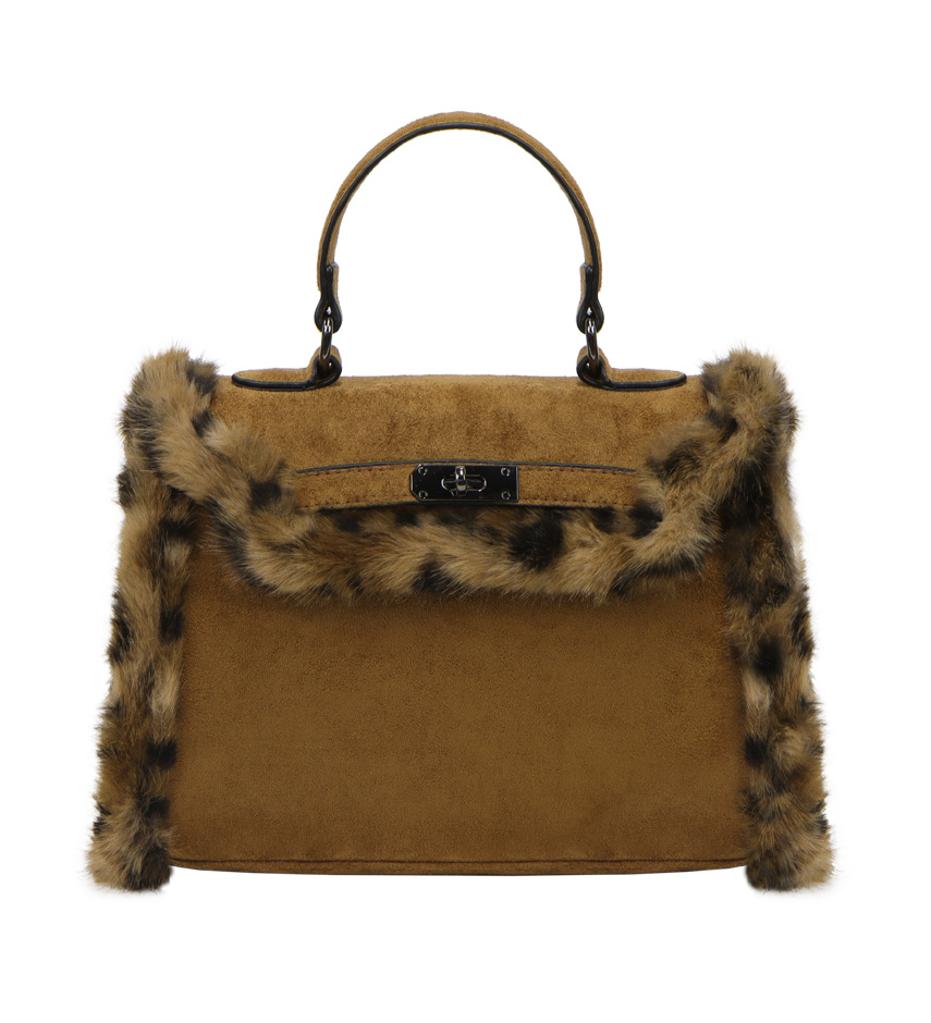Faux Fur Leopard Trim Satchel - Image 6