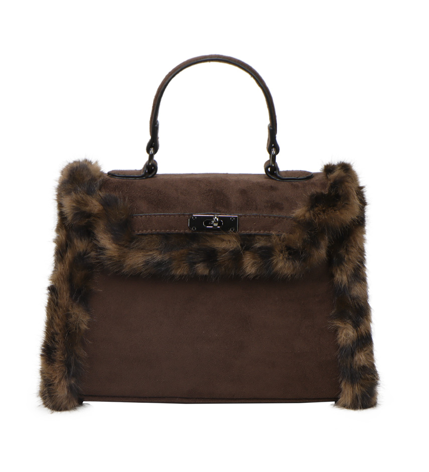 Faux Fur Leopard Trim Satchel - Image 2