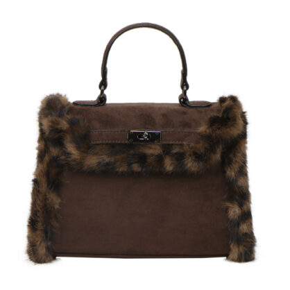 Faux Fur Leopard Trim Satchel