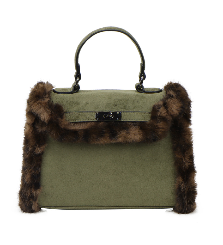 Faux Fur Leopard Trim Satchel - Image 5