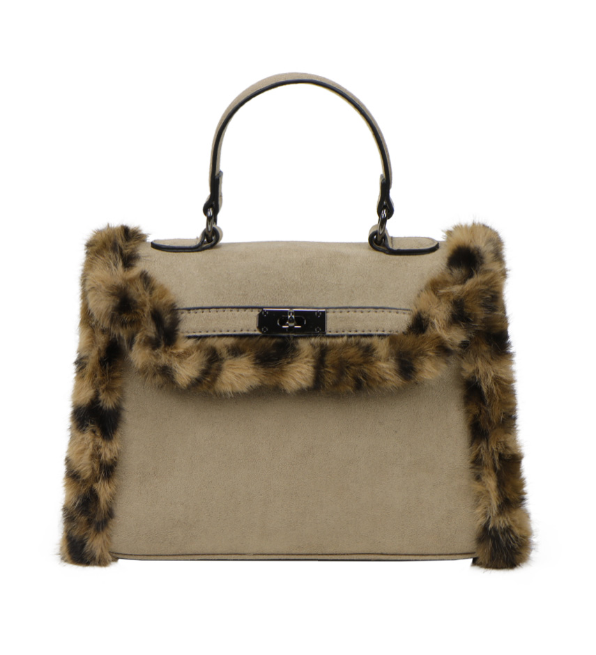 Faux Fur Leopard Trim Satchel - Image 3