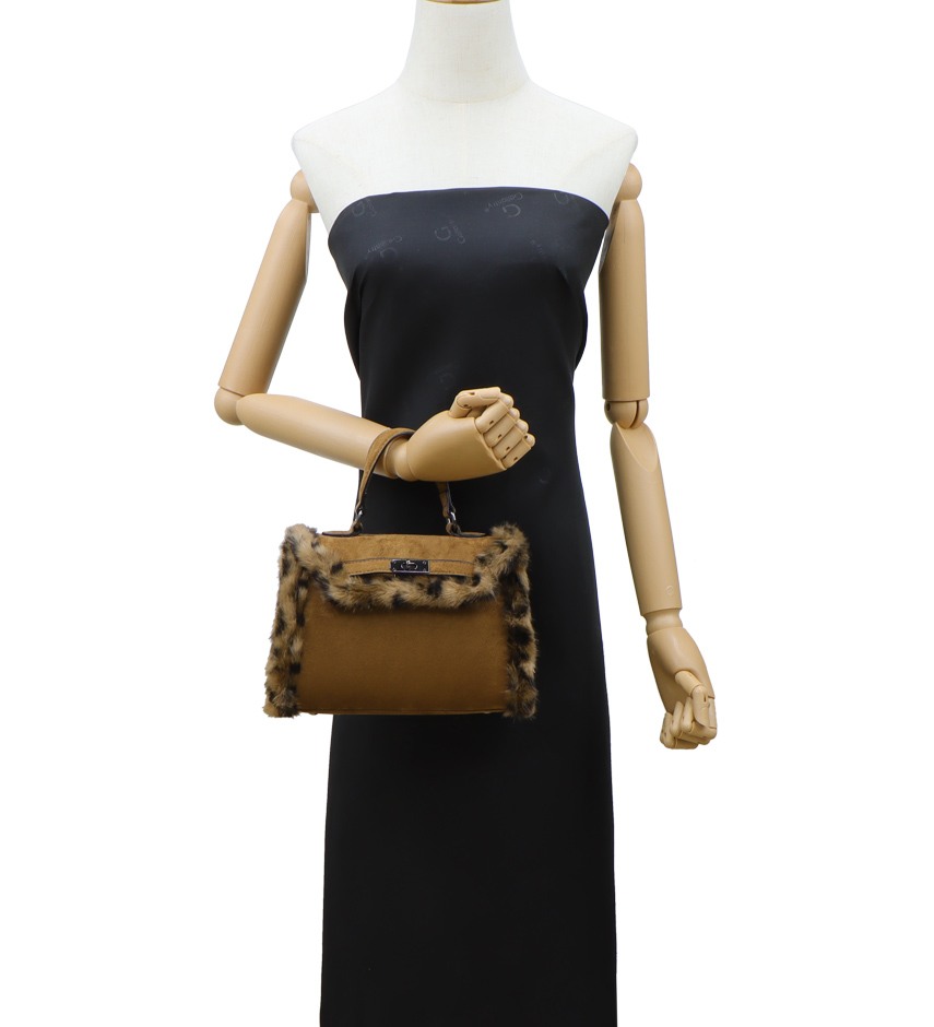 Faux Fur Leopard Trim Satchel - Image 12