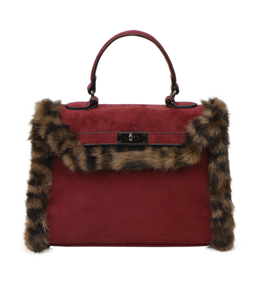 Faux Fur Leopard Trim Satchel - Image 4