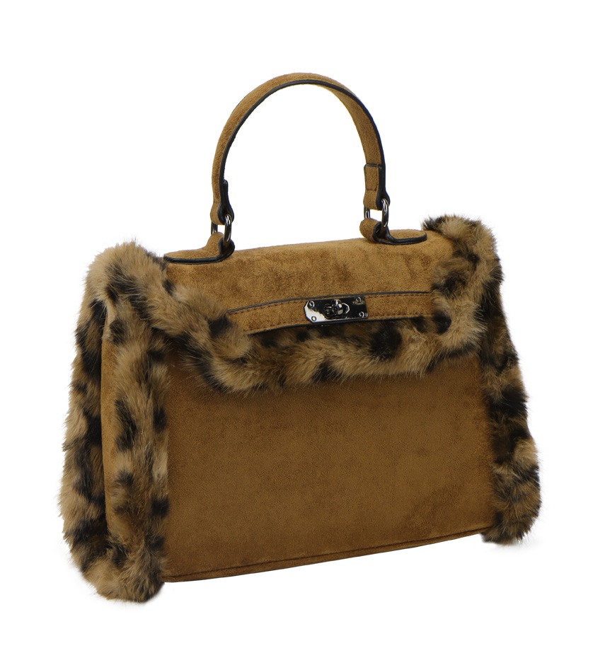Faux Fur Leopard Trim Satchel - Image 8