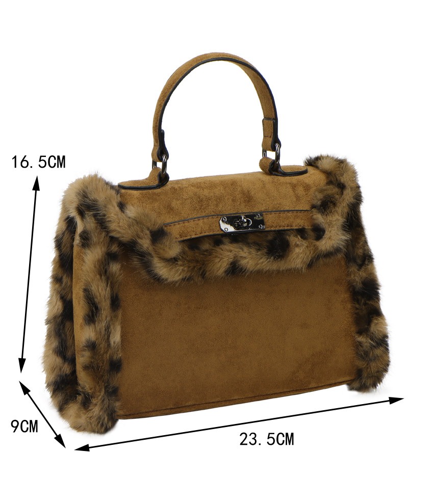 Faux Fur Leopard Trim Satchel - Image 7