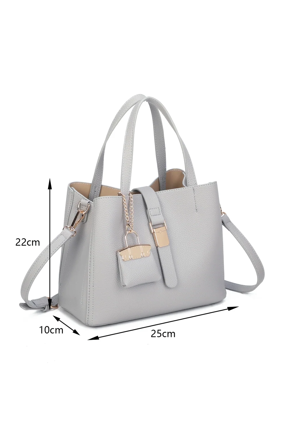 Elegant Structured Tote Bag with Matching Mini Bag Charm - Image 4