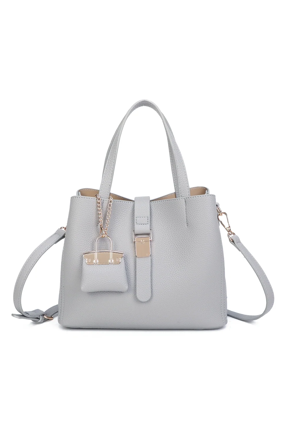 Elegant Structured Tote Bag with Matching Mini Bag Charm - Image 10