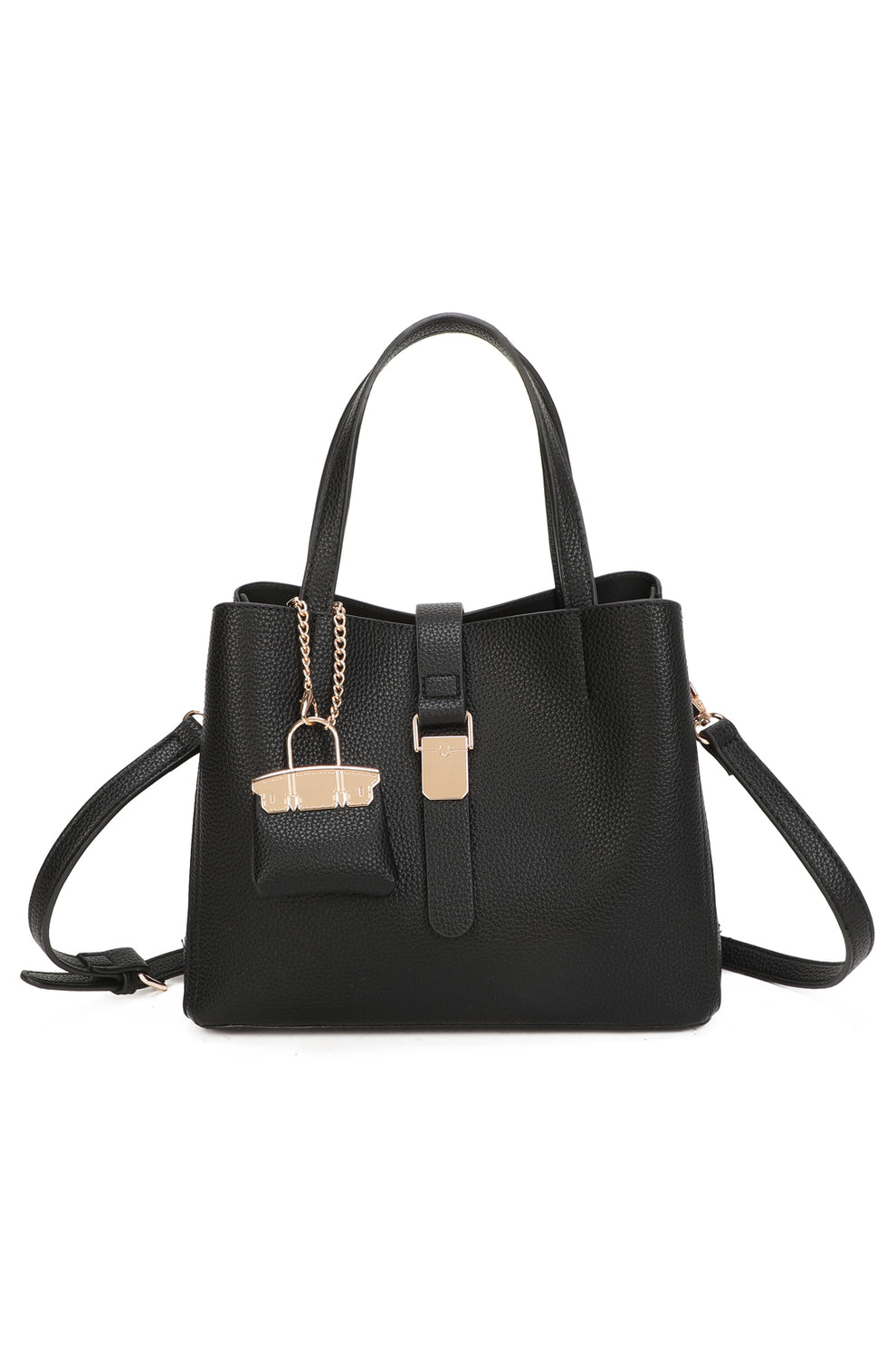 Elegant Structured Tote Bag with Matching Mini Bag Charm - Image 11