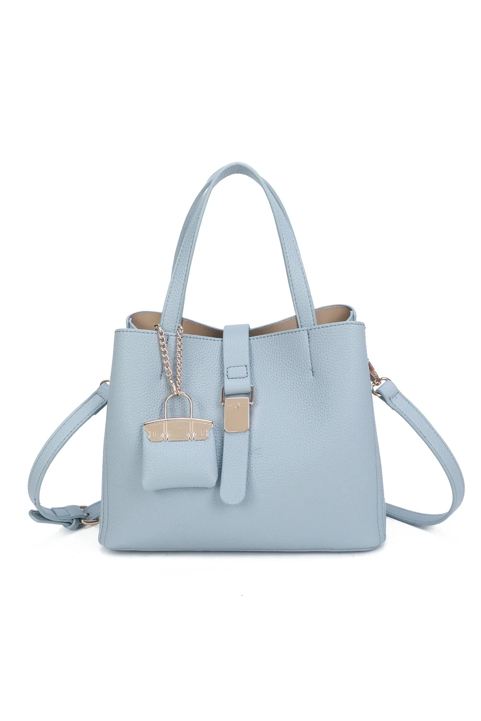Elegant Structured Tote Bag with Matching Mini Bag Charm - Image 12