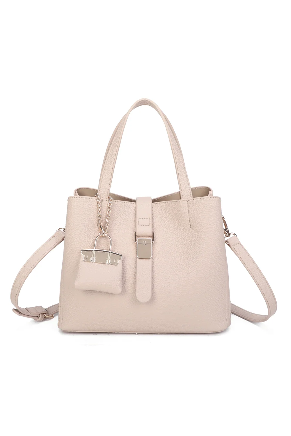 Elegant Structured Tote Bag with Matching Mini Bag Charm - Image 9