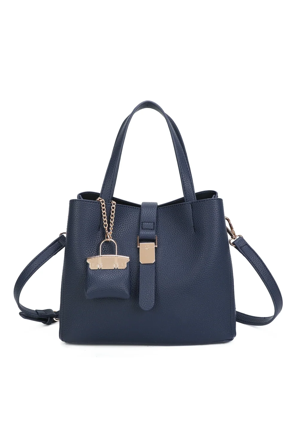 Elegant Structured Tote Bag with Matching Mini Bag Charm - Image 8