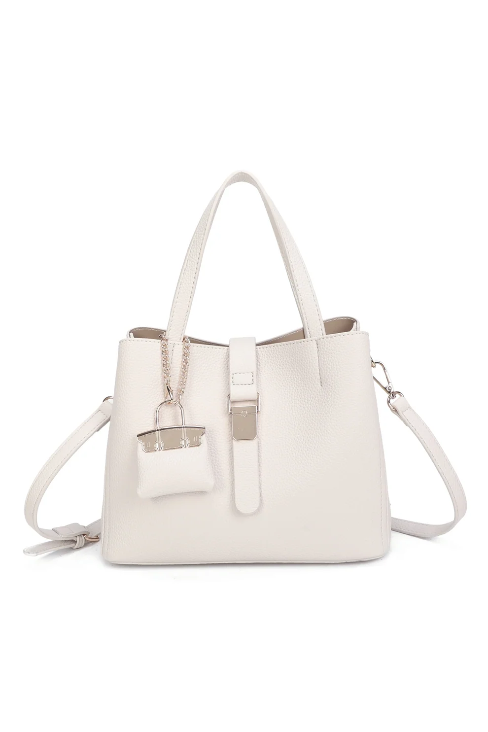 Elegant Structured Tote Bag with Matching Mini Bag Charm - Image 7