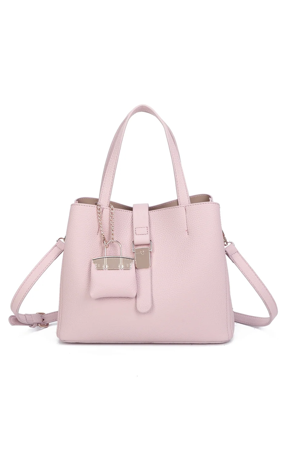 Elegant Structured Tote Bag with Matching Mini Bag Charm - Image 6
