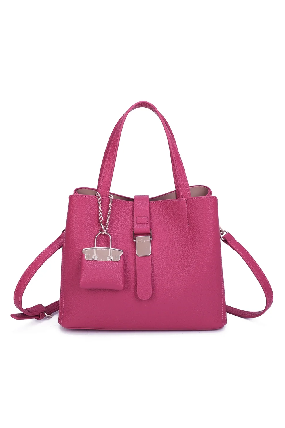 Elegant Structured Tote Bag with Matching Mini Bag Charm