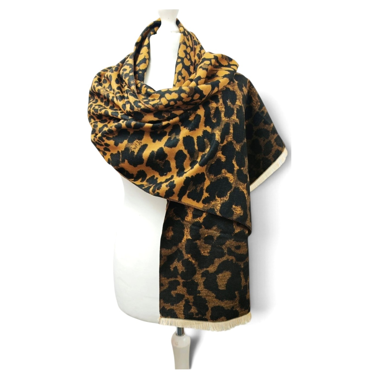 Leopard Print Wool Blend Scarf - Image 5